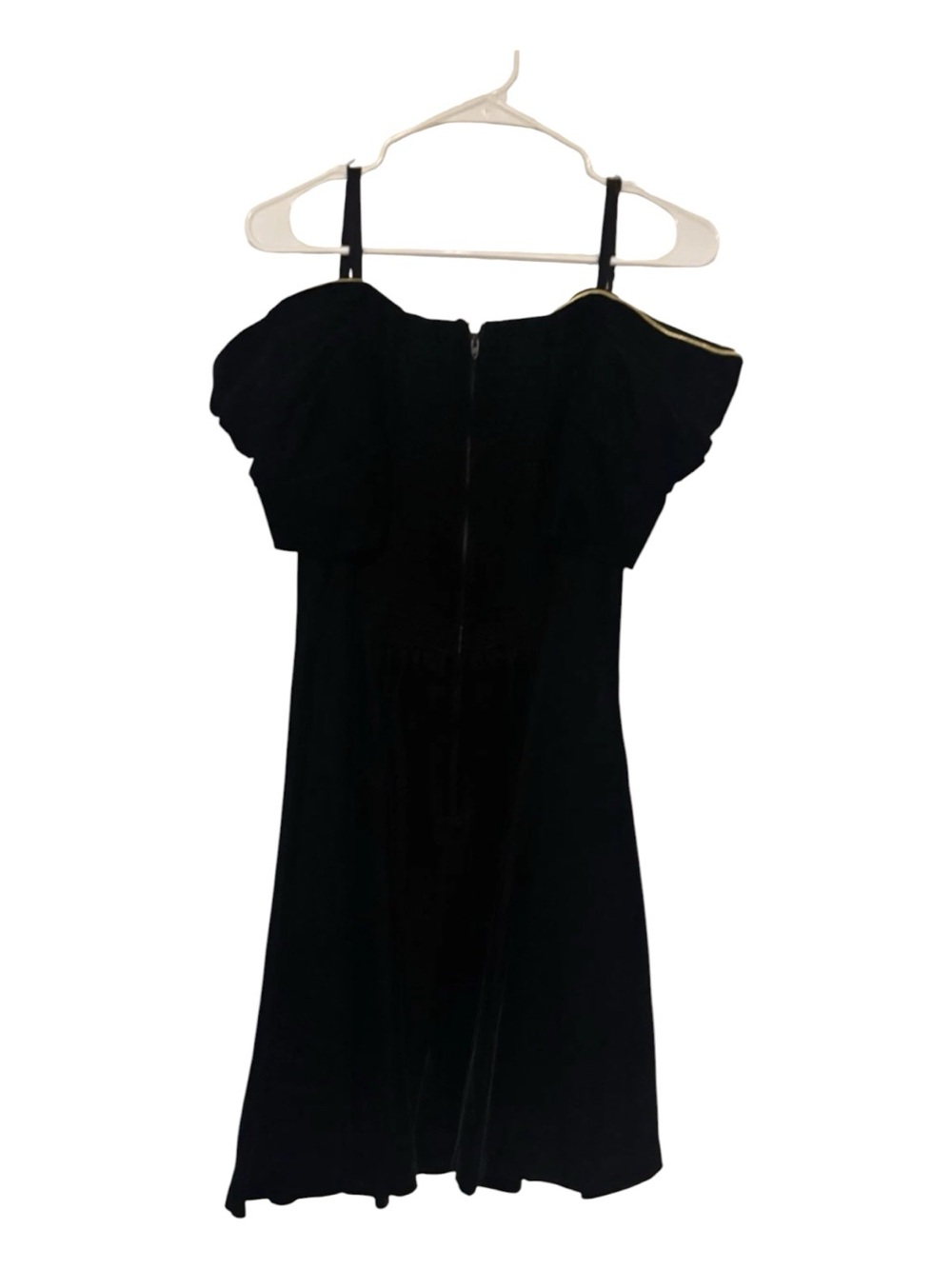 Vintage Moda Black Shoulder Velvet Dress with Gold Trim - Picture 2 of 5